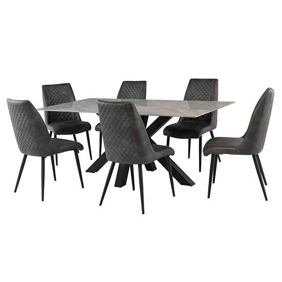 Product photograph of Callie 180cm Grey Marble Dining Table 6 Adora Grey Chairs from Furniture in Fashion