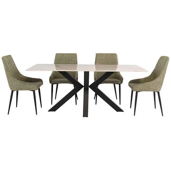 Product photograph of Callie 180cm Kass Gold Marble Dining Table 6 Cajsa Olive Chairs from Furniture in Fashion