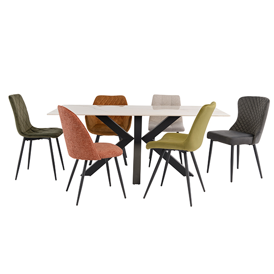 Callie 180cm Marble Dining Table In Kass Gold With Black Legs