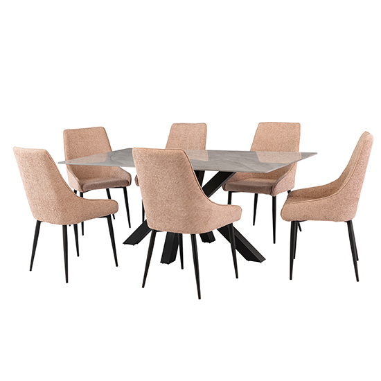 Callie 180cm Marble Dining Table In Rebecca Grey With Black Leg
