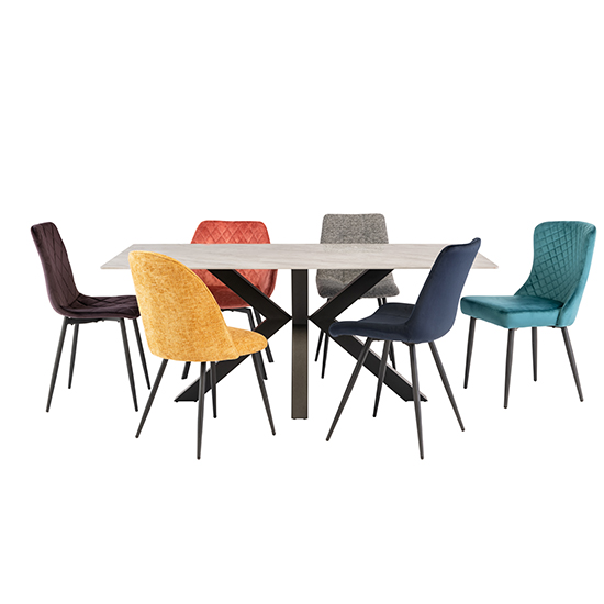 Callie 180cm Marble Dining Table In Rebecca Grey With Black Leg
