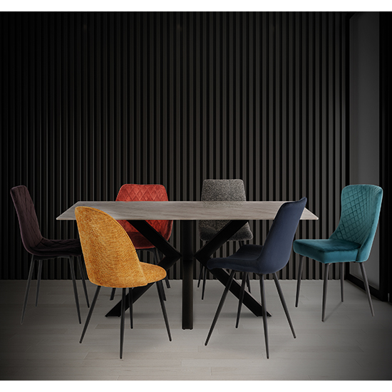 Callie 180cm Marble Dining Table In Rebecca Grey With Black Leg