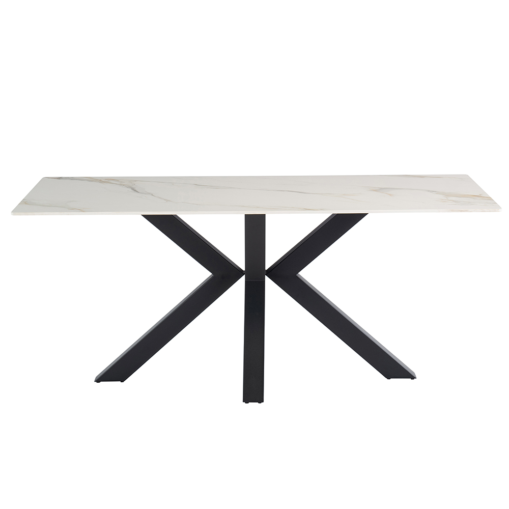 Callie White Sintered Stone Top Dining Table with Black Metal Legs