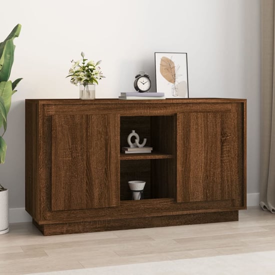 Product photograph of Callie Wooden Sideboard With 2 Doors In Brown Oak from Furniture in Fashion