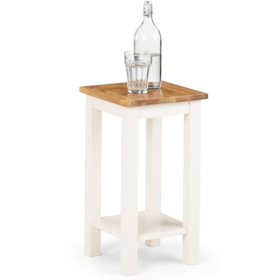 Photo of Calliope tall narrow wooden side table in ivory and oak