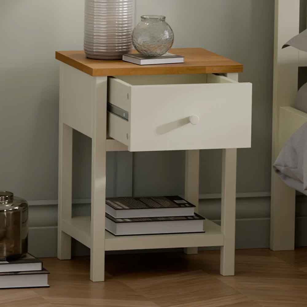 Calliope Wooden Bedside Cabinet with 1 Drawer in Ivory and Oak