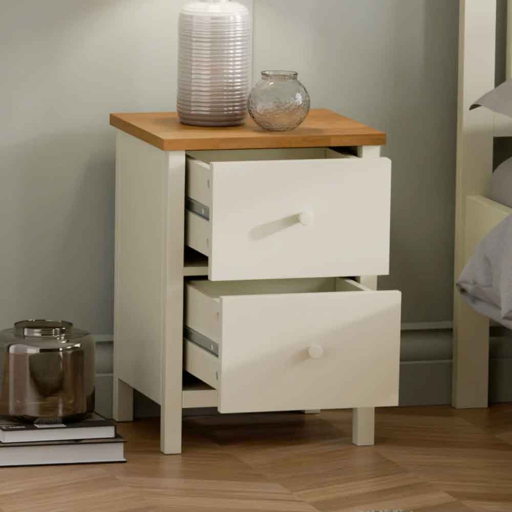 Calliope Wooden Bedside Cabinet with 2 Drawers in Ivory and Oak