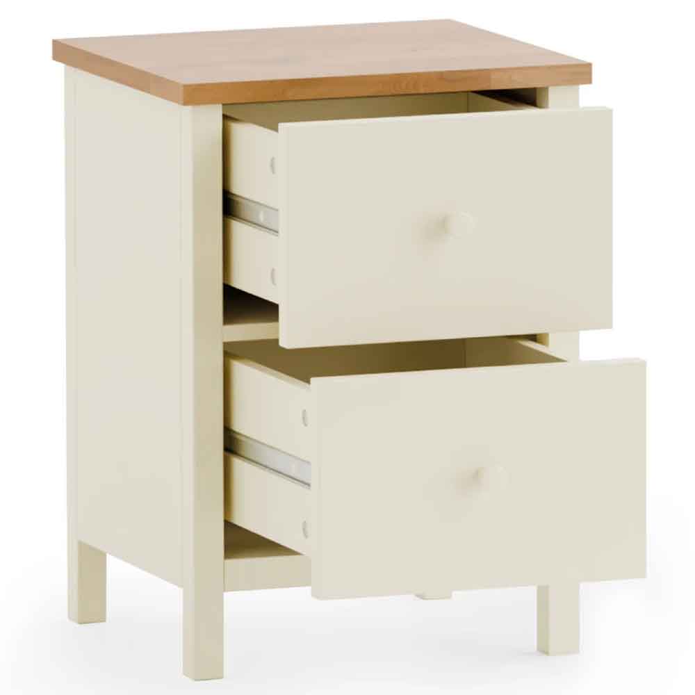 Calliope Wooden Bedside Cabinet with 2 Drawers in Ivory and Oak