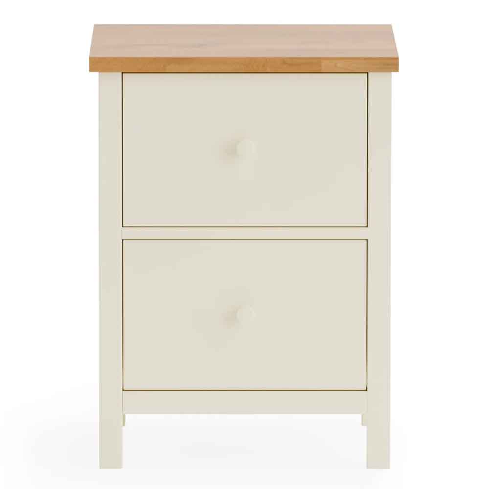 Calliope Wooden Bedside Cabinet with 2 Drawers in Ivory and Oak