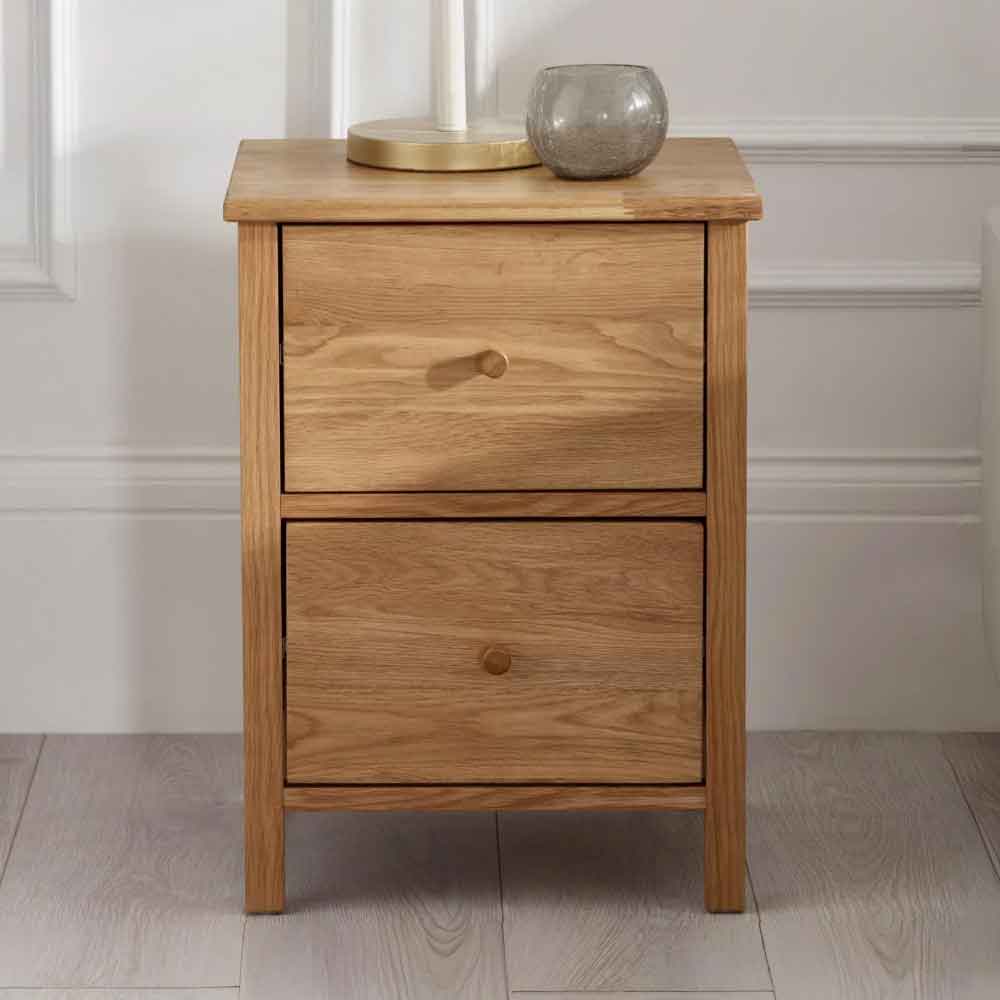 Calliope Wooden Bedside Cabinet with 2 Drawers in Oak