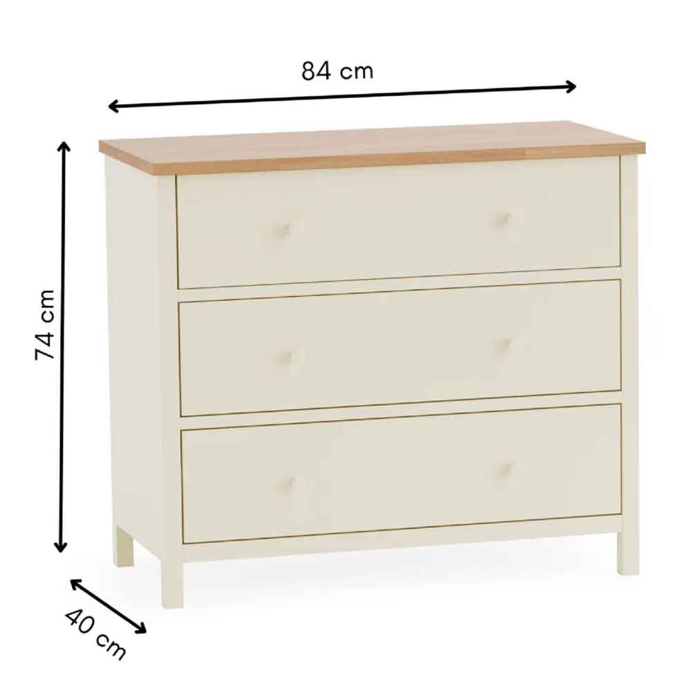 Calliope Wooden Chest of 3 Drawers in Ivory and Oak