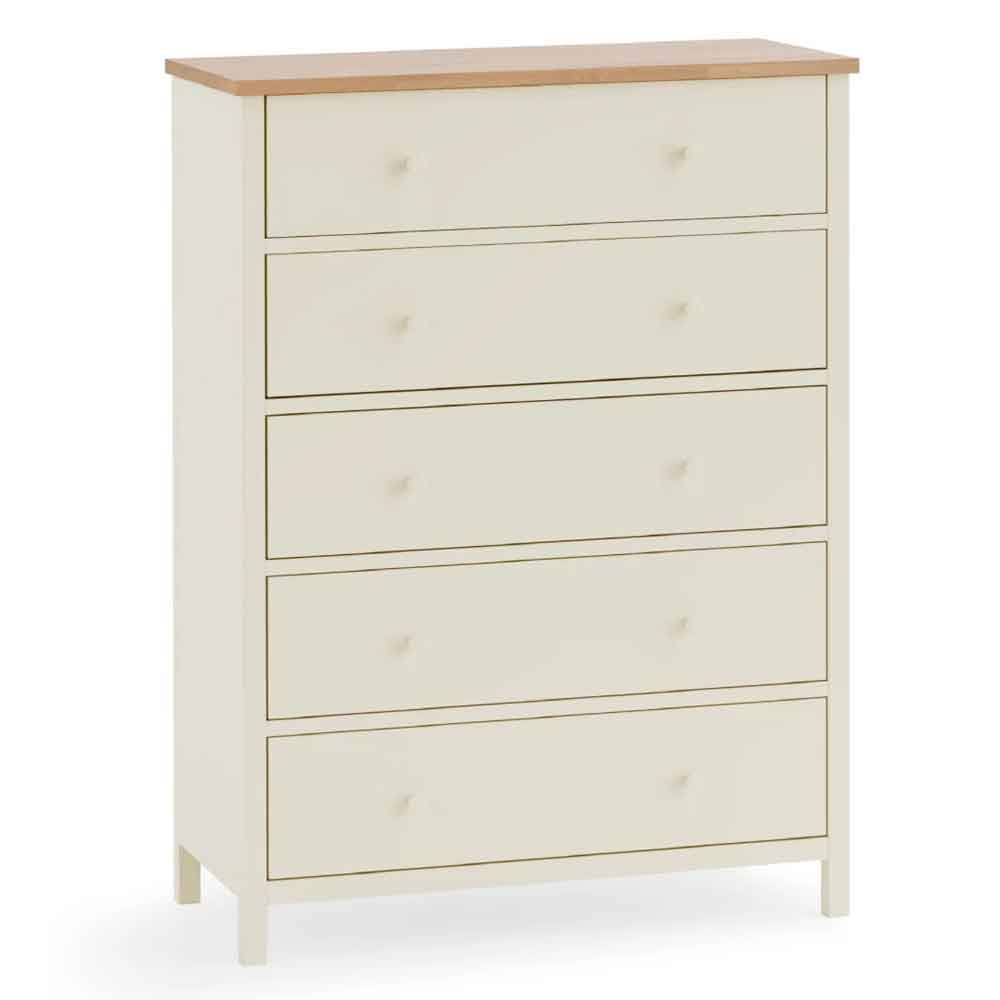 Calliope Wooden Chest of 5 Drawers in Ivory and Oak