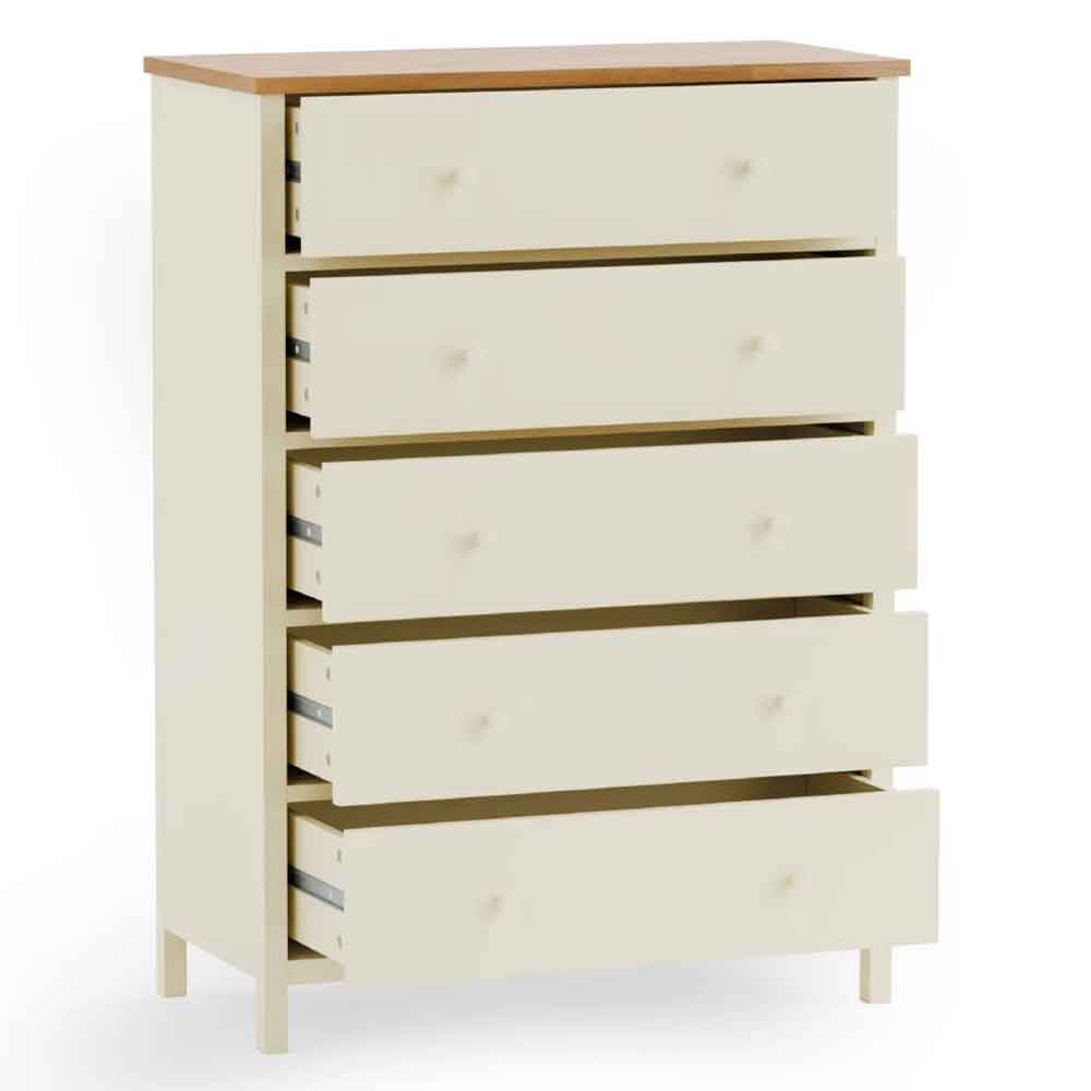 Calliope Wooden Chest of 5 Drawers in Ivory and Oak