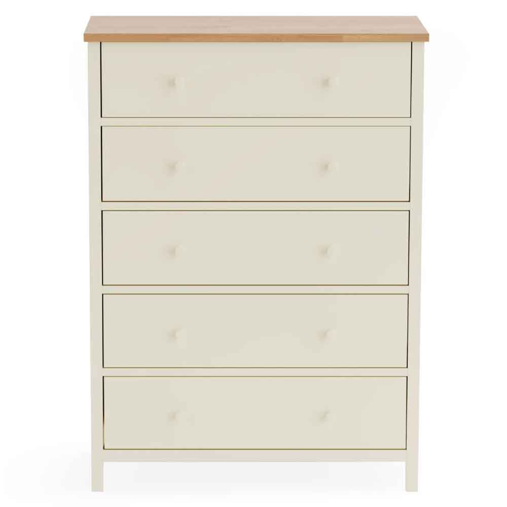 Calliope Wooden Chest of 5 Drawers in Ivory and Oak