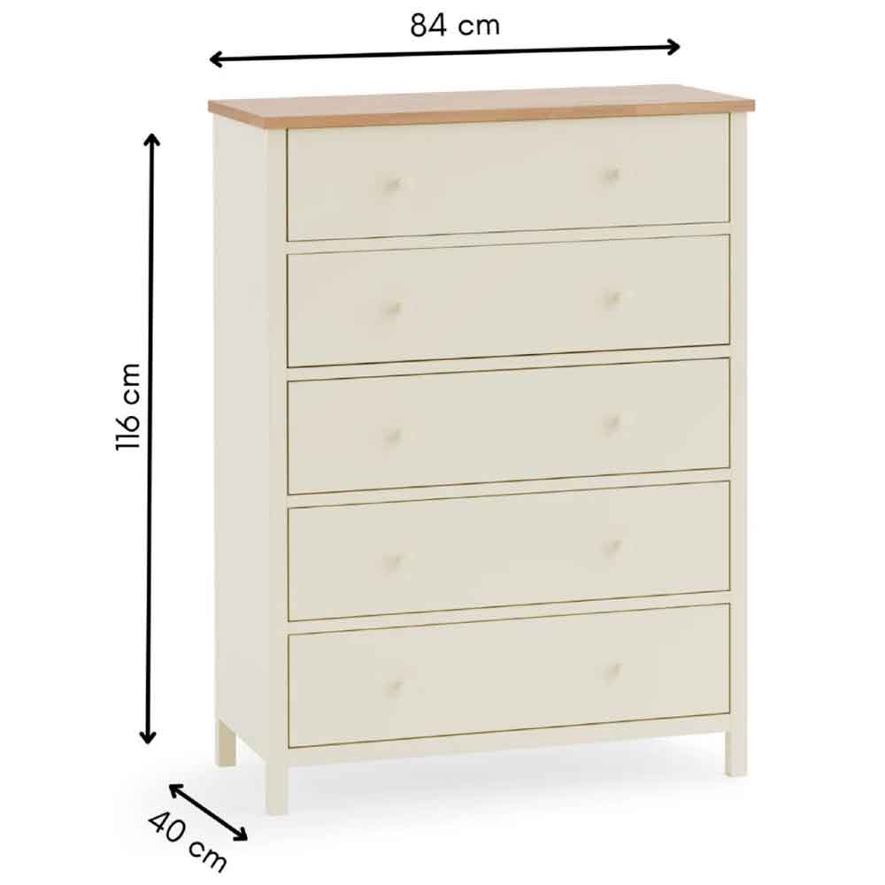 Calliope Wooden Chest of 5 Drawers in Ivory and Oak