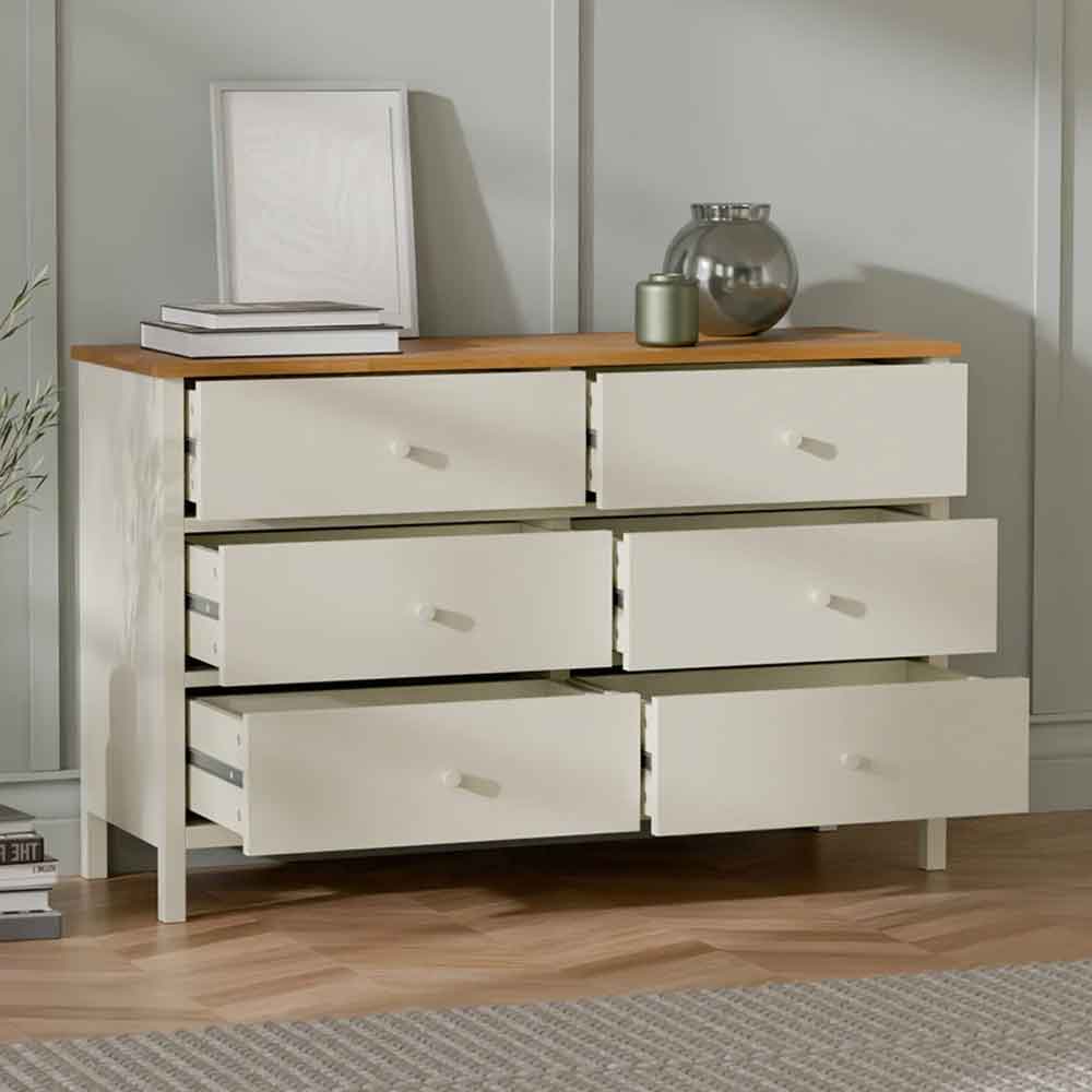 Calliope Wooden Chest of 6 Drawers in Ivory and Oak