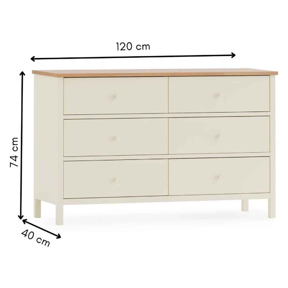 Calliope Wooden Chest of 6 Drawers in Ivory and Oak