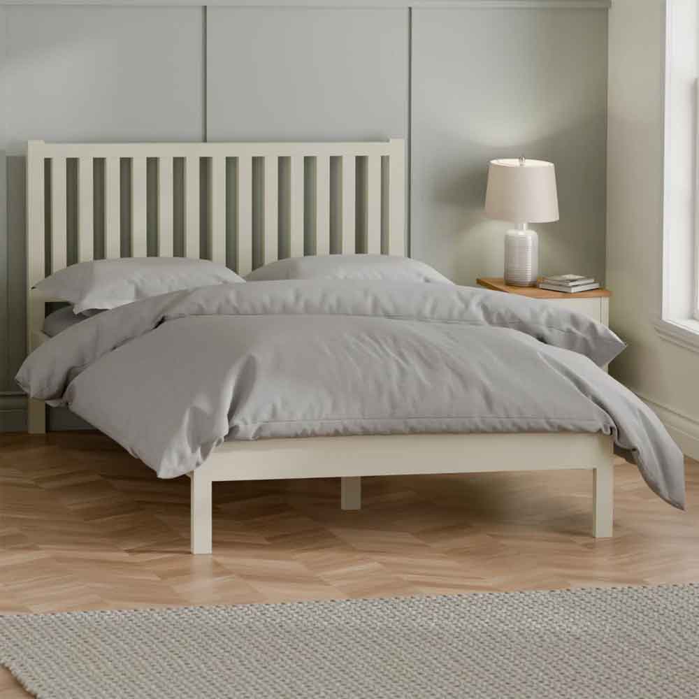 Calliope Wooden Double Bed in Ivory and Oak