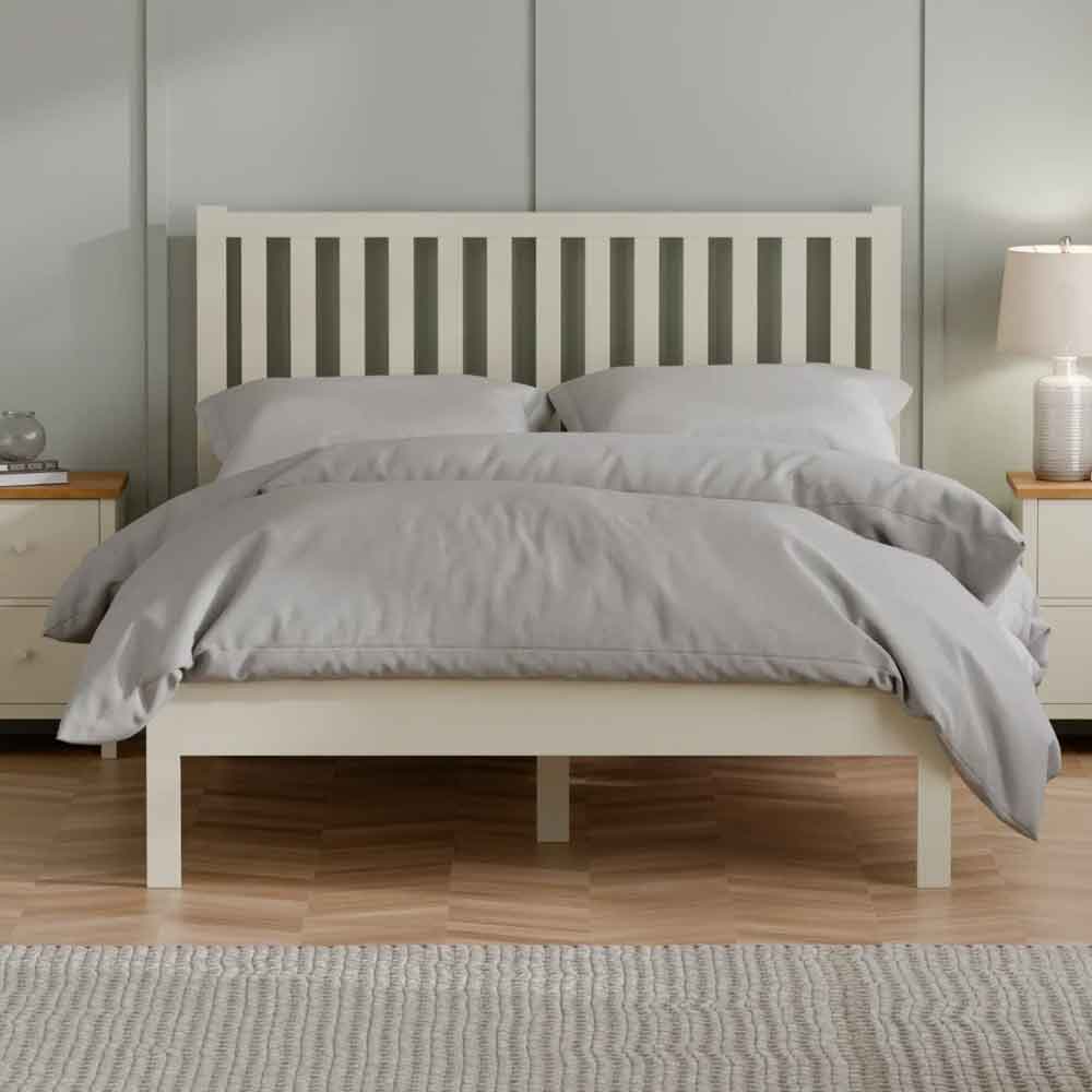 Calliope Wooden Double Bed in Ivory and Oak
