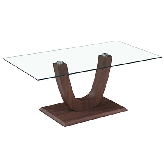 Product photograph of Calliroe Clear Glass Coffee Table With Walnut Base from Furniture in Fashion