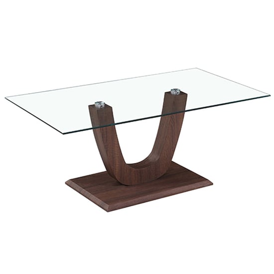 Read more about Calliroe clear glass coffee table with walnut base