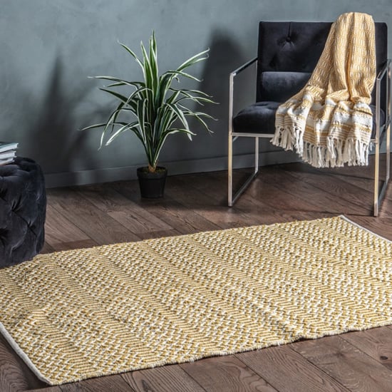 Callisto Bold Flat Weave Rug In Ochre And Cream
