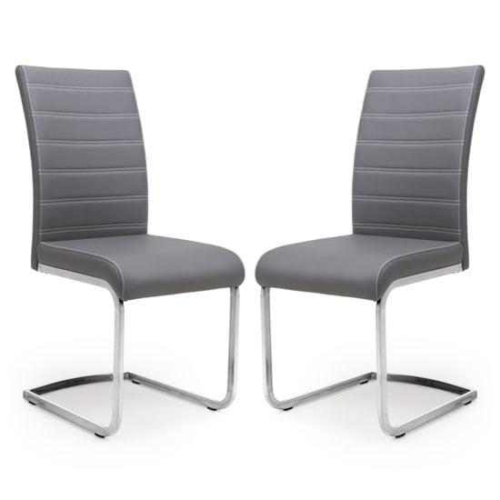 Conary Grey Leather Cantilever Dining Chair In A Pair