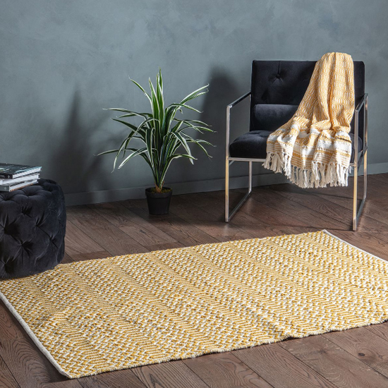 Read more about Callisto small bold flat weave rug in ochre and cream