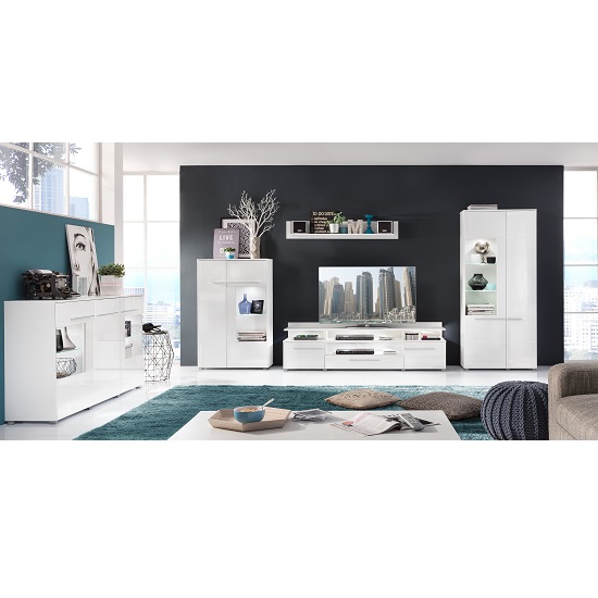 Callum Large TV Stand In White High Gloss Fronts With Shelf_2