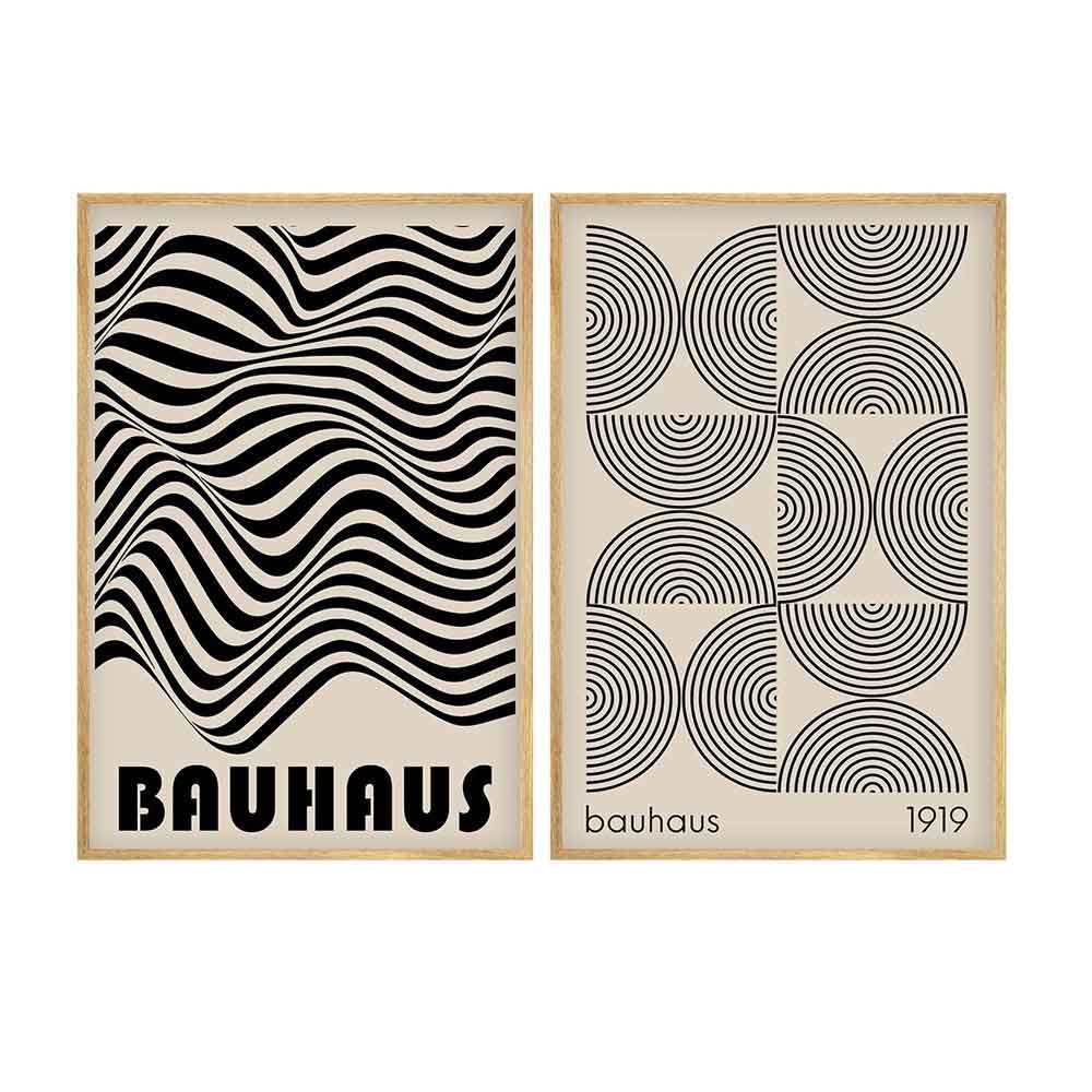 Calm Wooden 20x30cm Lines Wall Art Frame Set in Black and Cream