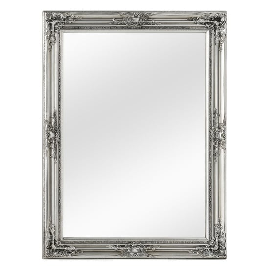 Product photograph of Calotas Rectangular Wall Bedroom Mirror In Antique Silver Frame from Furniture in Fashion