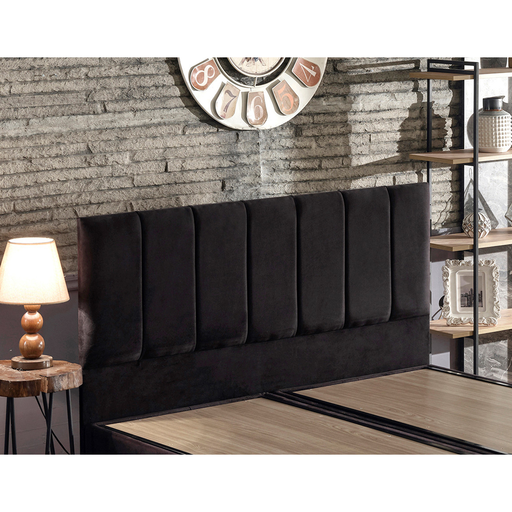 Caltrex Fabric Ottoman Storage King Size Bed with Headboard in Black