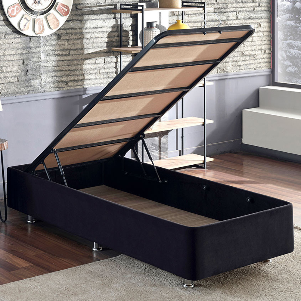 Caltrex Fabric Ottoman Storage Single Bed in Black
