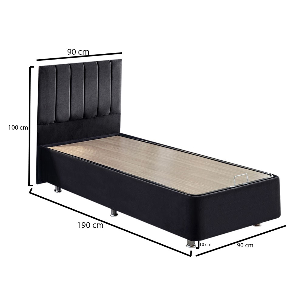 Caltrex Fabric Ottoman Storage Single Bed with Headboard in Black
