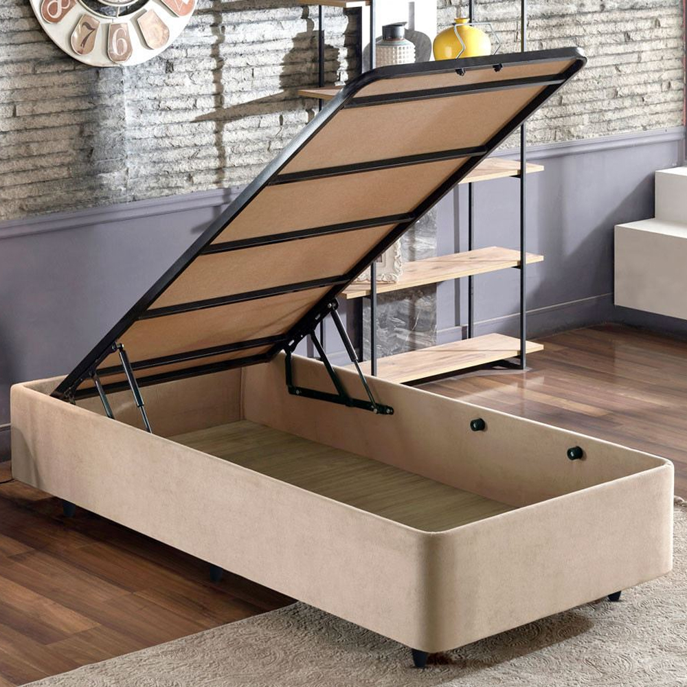 Caltrex Fabric Ottoman Storage Single Bed in Light Brown