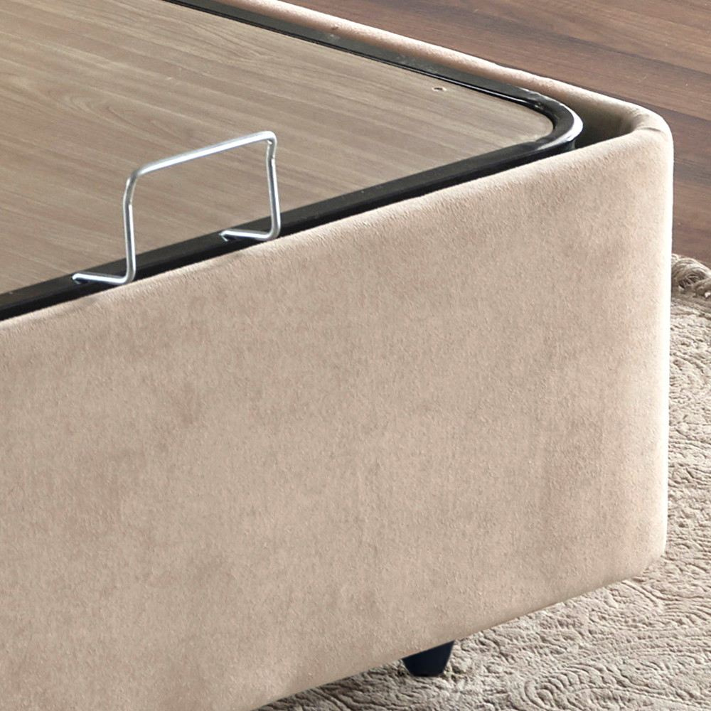 Caltrex Fabric Ottoman Storage Single Bed in Light Brown