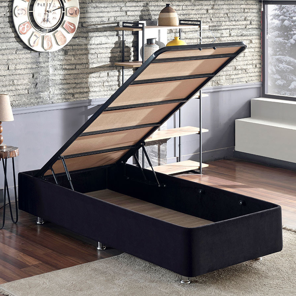Caltrex Fabric Ottoman Storage Small Double Bed in Black
