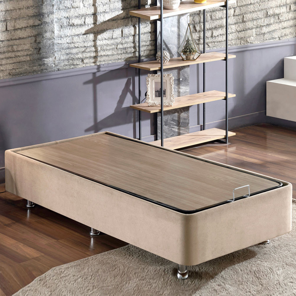 Caltrex Fabric Ottoman Storage Small Double Bed in Light Brown