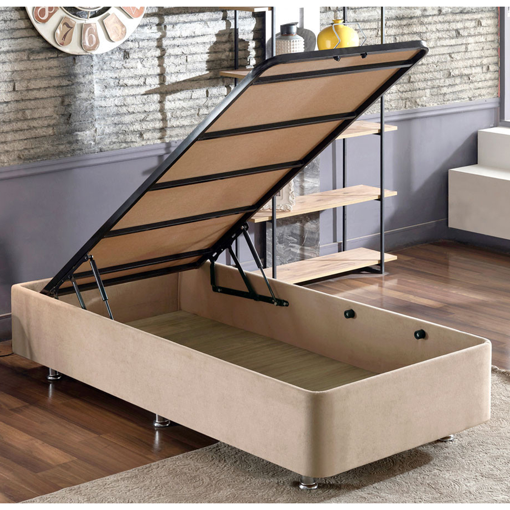 Caltrex Fabric Ottoman Storage Small Double Bed in Light Brown