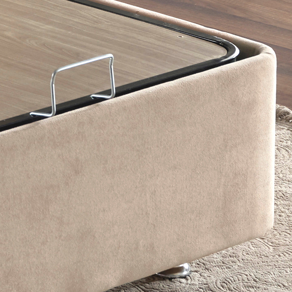 Caltrex Fabric Ottoman Storage Small Double Bed in Light Brown