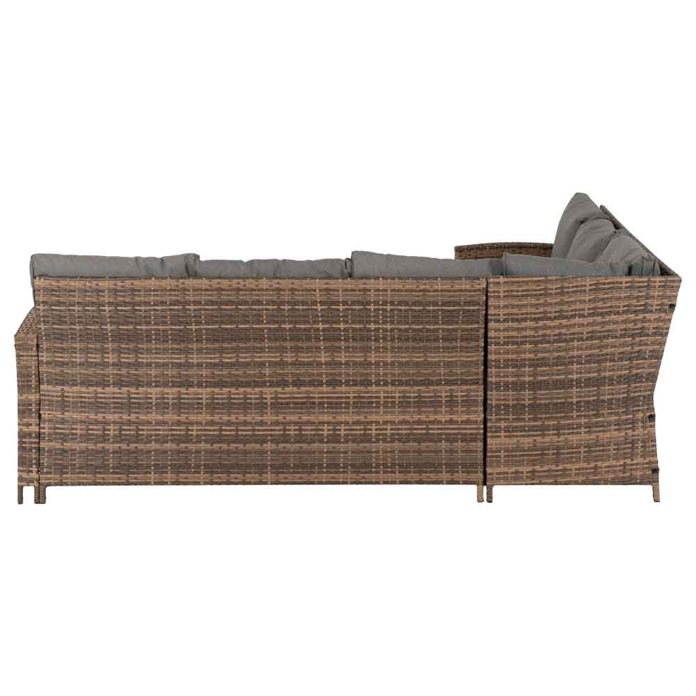 Calvero Rattan Corner Outdoor Lounge Set In Brown And Grey