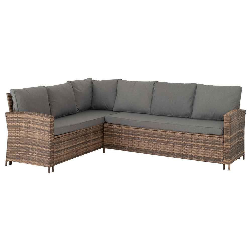 Calvero Rattan Corner Outdoor Lounge Set In Brown And Grey