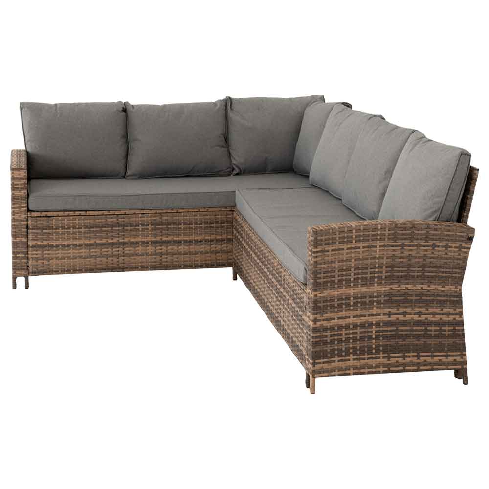 Calvero Rattan Corner Outdoor Lounge Set In Brown And Grey