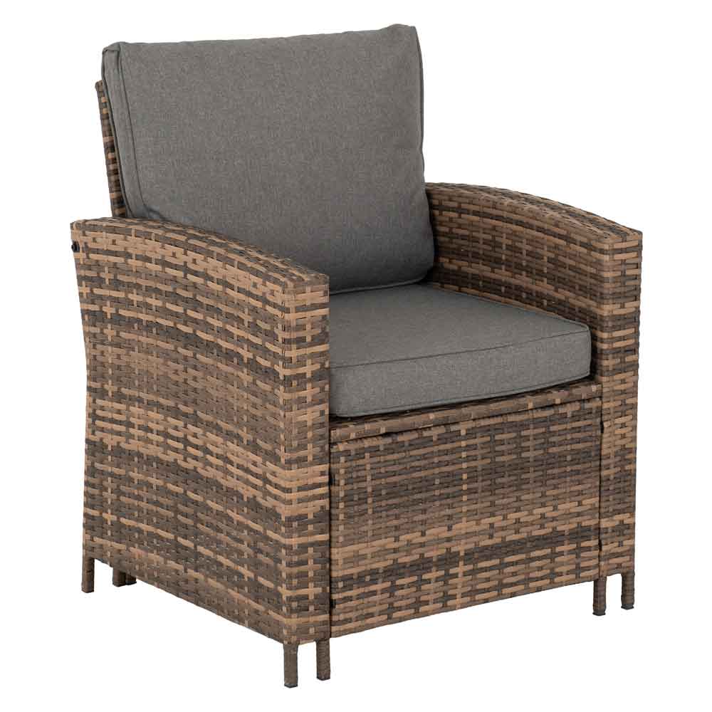 Calvero Rattan Corner Outdoor Lounge Set In Brown And Grey