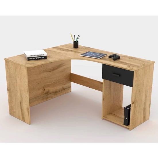 Calvi Wooden Computer Desk Corner With 1 Drawer In Wotan Oak