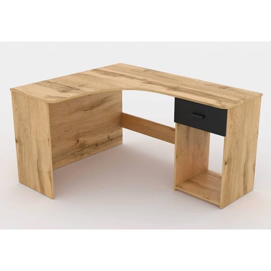 Calvi Wooden Computer Desk Corner With 1 Drawer In Wotan Oak