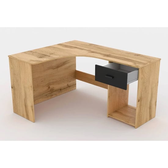 Calvi Wooden Computer Desk Corner With 1 Drawer In Wotan Oak