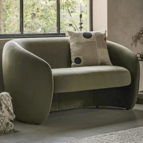 Calvi Fabric 2 Seater Sofa In Moss Green