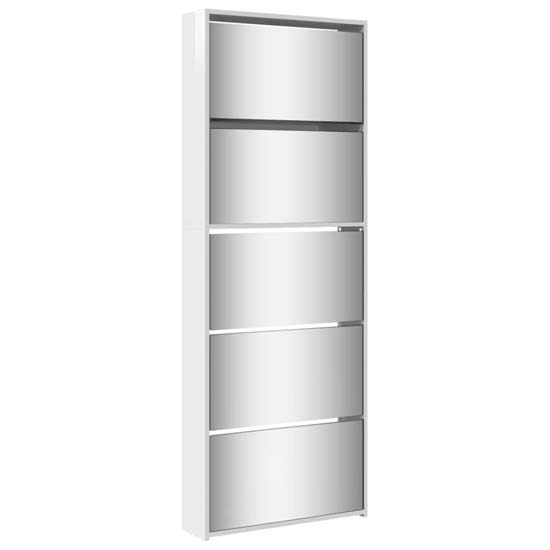 Calvi High Gloss Shoe Storage Cabinet 5 Mirror Layers In White
