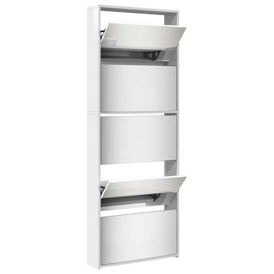Calvi High Gloss Shoe Storage Cabinet 5 Mirror Layers In White